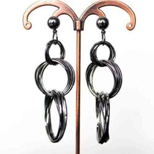 TRIPLE LOOP DANGLER STATEMENT EARRINGS-BLACK-HQ