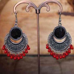 OXIDIZED MIRROR CHANDBALI - RED- BOHO EARRINGS