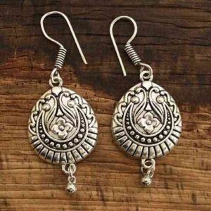 OXIDIZED INTRICATE FLORAL DROP SHAPED EARRINGS - HQ