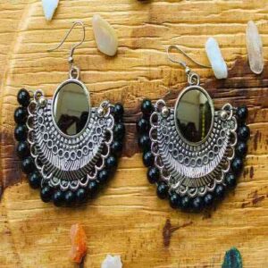 TRIBAL OXIDIZED EARRINGS WITH BLACK BEADS - BOHO EARRINGS