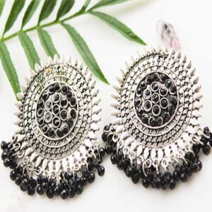 BLACK COLOR STUD BOHO EARRINGS WITH BLACK BEADS