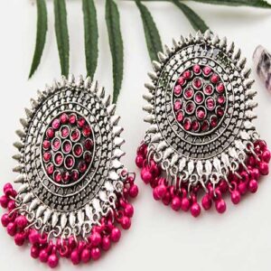 PINK COLOR STUD BOHO EARRINGS WITH PINK BEADS