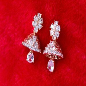 Lovely Rose Gold AD stone Jhumka Earrings - Festive Wear