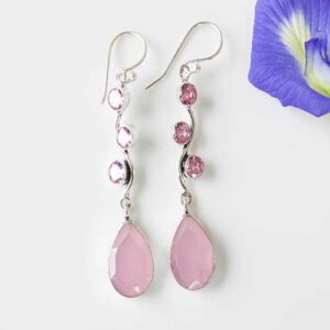 Original CZ Stone Embedded Drop Earrings - Pink