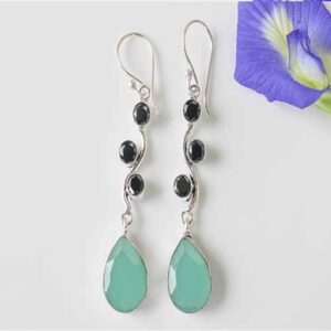 Original CZ Stone Embedded Drop Earrings - Black + Turquoise