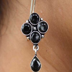 Black Stone Embedded Dangler Earrings