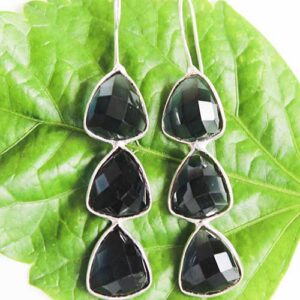 Triple Layered Natural Crystal Danglers - Black (Grey in Bright Light)