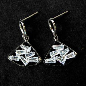 High Quality AD Stone Embedded Sterling Silver Triangle Shaped Earrings