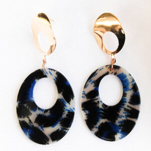 Designer Gold Plated Circle Dangler Earrings -  Blue + Black