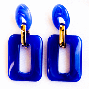 Trendy Circle + Rectangle Dangler Earrings - Blue