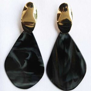 Beautiful Gold Plated Drop Shaped Black with Grey Stripes Dangler Earrings