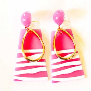 Stylish Trapezoid Shaped Pink With White Stripes and Drop Shaped Ring