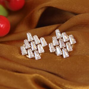 Stunning Parallelogram AD Stone Stud Earrings