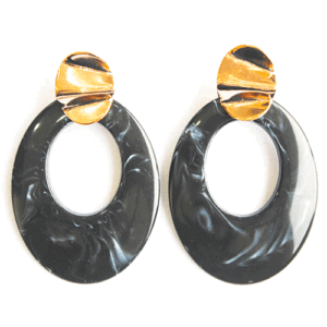 Beautiful Gold Plated Circle Dangler Earrings - Black with White Stripes - 2"