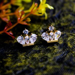 Alluring AD Stone Princess Crown Stud Earrings