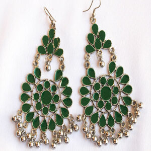 Traditional Long Afghani Earrings - Green