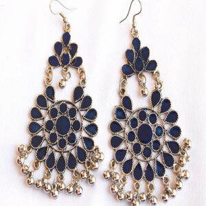 Traditional Long Afghani Earrings - Blue