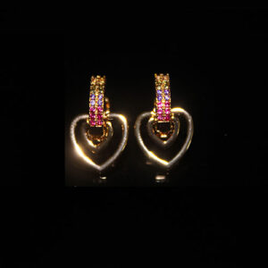 CZ Embedded Heart Hoop Earrings