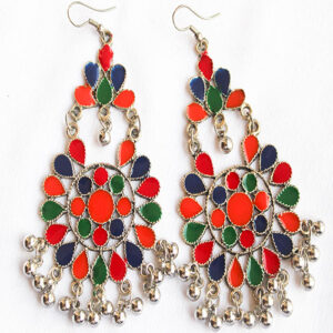 Traditional Long Afghani Earrings - Multicolor