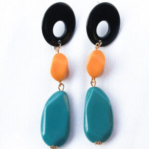 Beautiful 2 Stone with Circle Shaped Dangler Earrings – Lite Weight - Black + Yellow + Blue