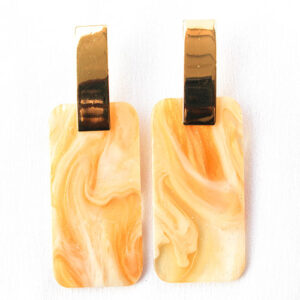 Beautiful Gold Plated Rectangle Glitter Yellow  with Cream Stripes Dangler Earrings