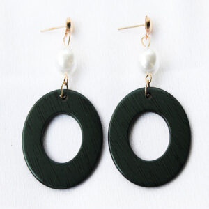 Trendy Dangler Circle Earrings with Pearl - Green