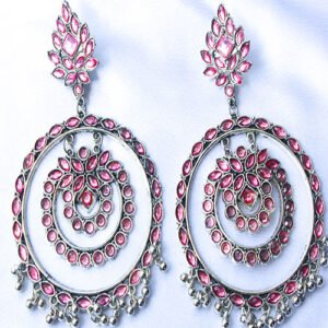 Latest Trendy Big Hoop Lite Pink Color Kundan Earrings – 4″ x 2.5″