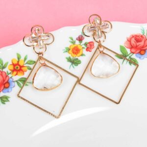 Alluring Gold Plated Floral Stud Dangler Earrings