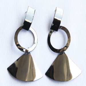 Black Metal  Plated Circle + Triangle Dangler Earrings