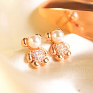 Cute CZ Teddy Bear Stud Earrings