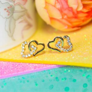 Double Heart CZ Stud Earrings