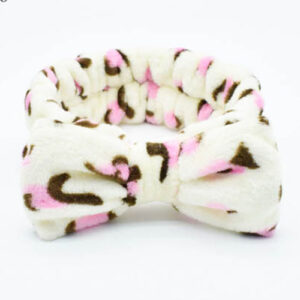 Soft Cute Knot Bow Makeup Headband with Tiger Design - Cream + Pink + Brown