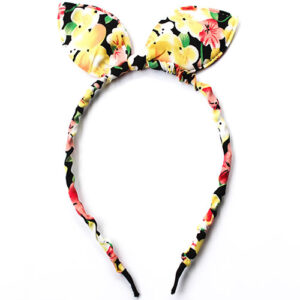 Floral Design Rabbit Ears Bow Headband – Black