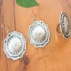 Silver Oxidized Floral Neck Piece + Earrings + Finger Ring Set - Image 2