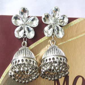 Stunning Silver Oxidised Jhumka Earrings with AD Stones