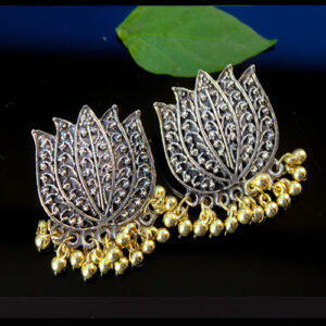 Amazing Silver Lotus Earrings with Gold Beads