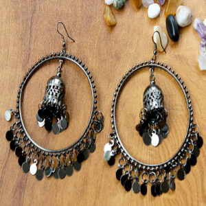 Beautiful Black Metal Statement Earrings with Jhumka – 2.5″ x 2.5″