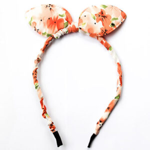 Floral Design Rabbit Ears Bow Headband – Orange