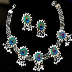 Alluring Peacock Feather Choker + Earrings Set