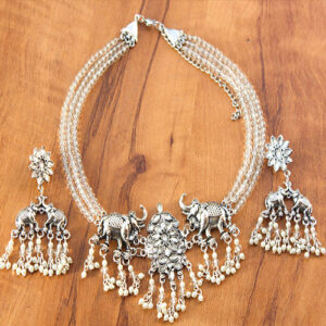 Beautiful Twin Elephant Kundan Neck Piece + Earrings Set