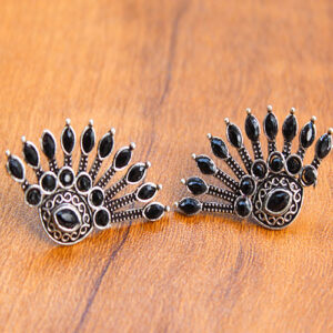 Designer Peacock Stud Earrings - Black