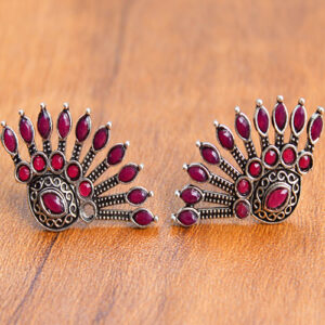 Designer Peacock Stud Earrings - Pink