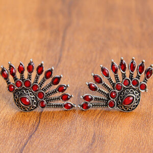 Designer Peacock Stud Earrings - Red