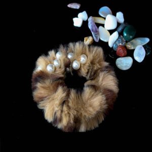 Trendy Designer Fluffy Fur Rubber Bands with Pearls – Brown + Chocolate Brown