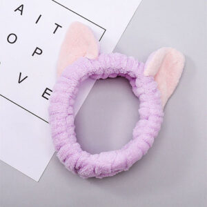 Cute Elastic Cat Ears Headbands for Women Makeup Face Washing Headband Facial Mask Headwrap Hairband Hair Accessory - Violet