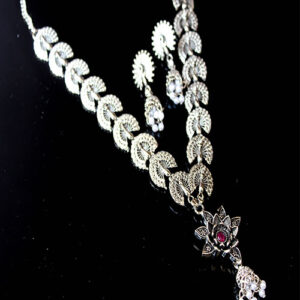 Stunning Silver Oxidized Peacock Chain + Earrings Set