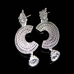 Alluring Silver Oxidized Half Moon Jhumka Earrings