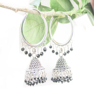 Stunning Artistic Ring Jhumka Earrings with Black Beads