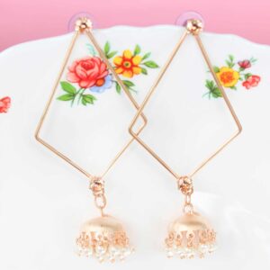 Triangle Shaped Rose Gold with Jhumka Korean Earrings