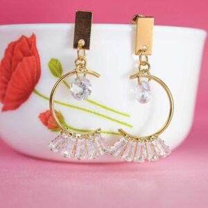 Ultimate AD Stone Embedded Half Moon Dangler Earrings Gold